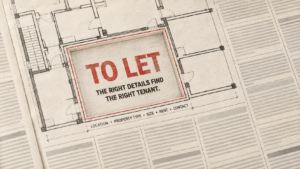 Architectural floor plan illustrating a property rental newspaper advertisement with To Let details